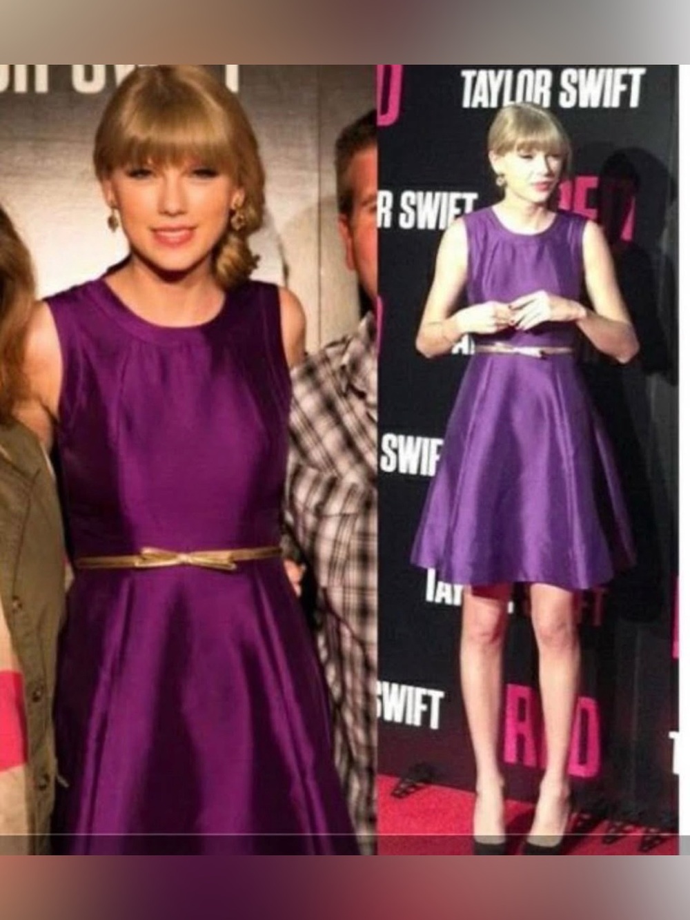 kate spade Purple Satin Fit-and-Flare Dress with Gold Belt
